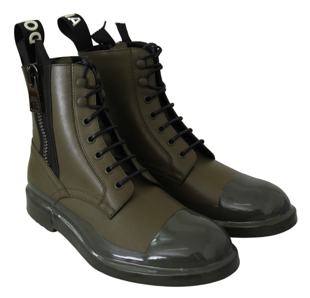 Bottines en cuir vert militaire chic Dolce &amp; Gabbana