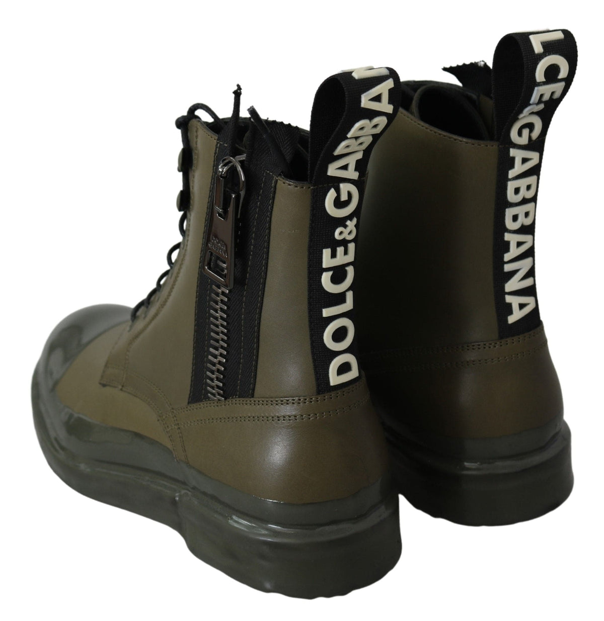 Bottines en cuir vert militaire chic Dolce &amp; Gabbana