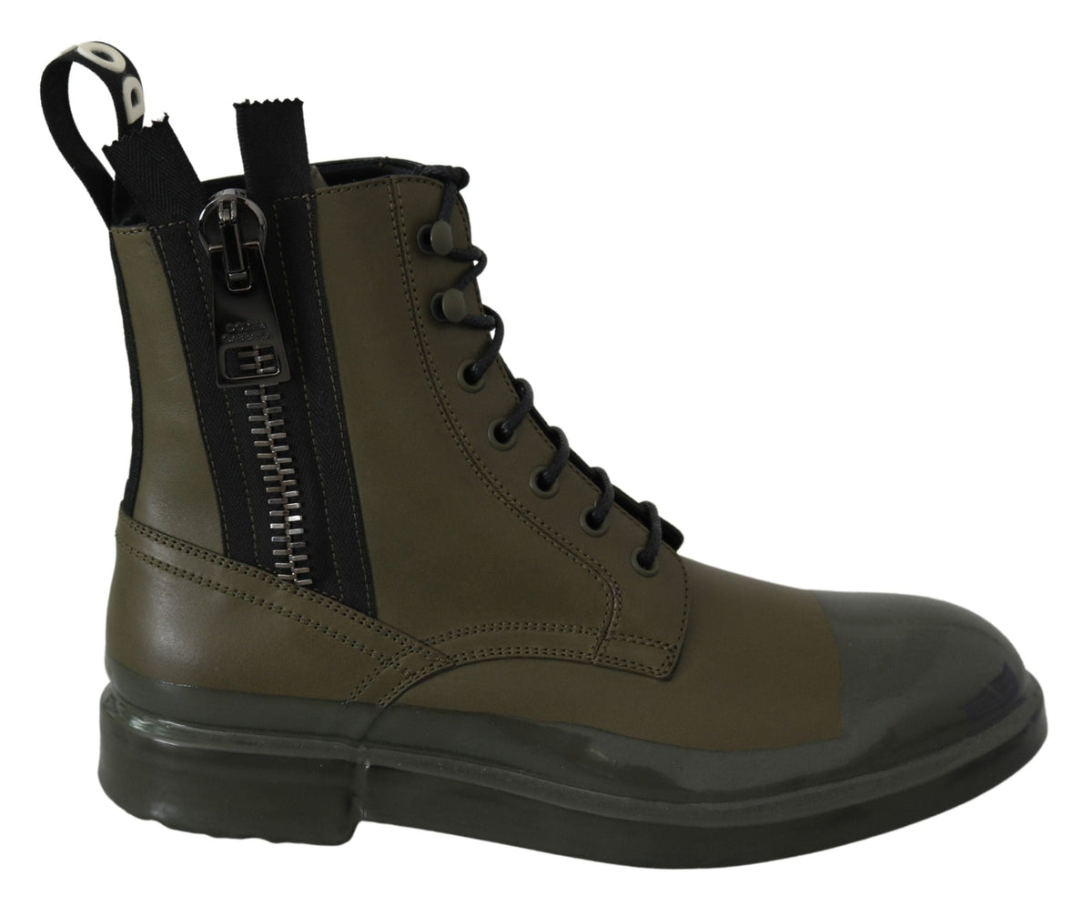 Bottines en cuir vert militaire chic Dolce &amp; Gabbana