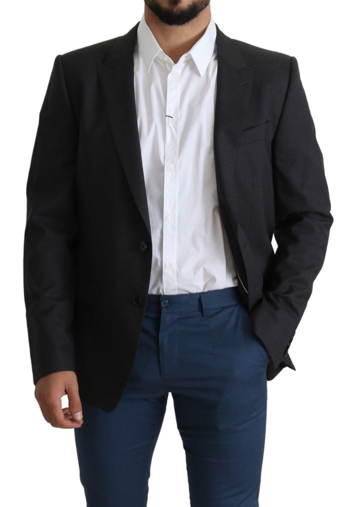 Blazer slim élégant en laine et soie mélangées gris Dolce &amp; Gabbana