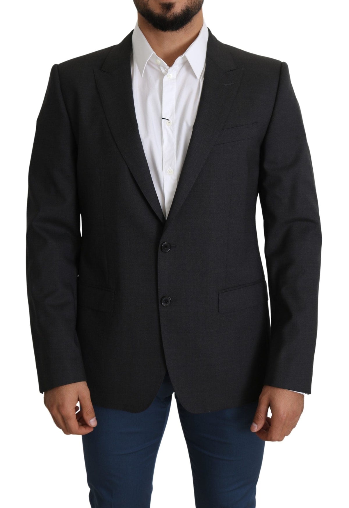 Blazer slim élégant en laine et soie mélangées gris Dolce &amp; Gabbana