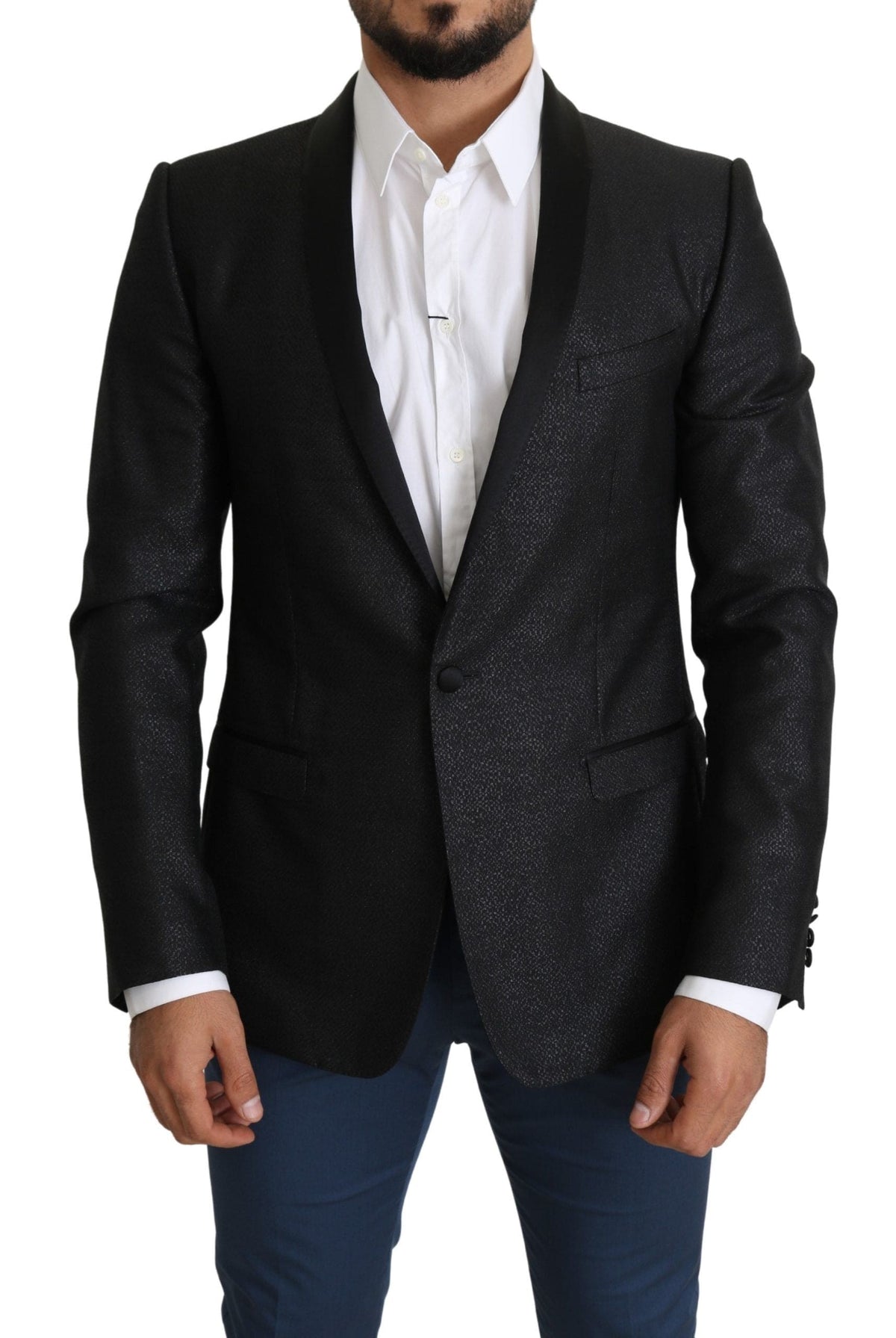 Blazer slim en jacquard noir élégant Dolce &amp; Gabbana