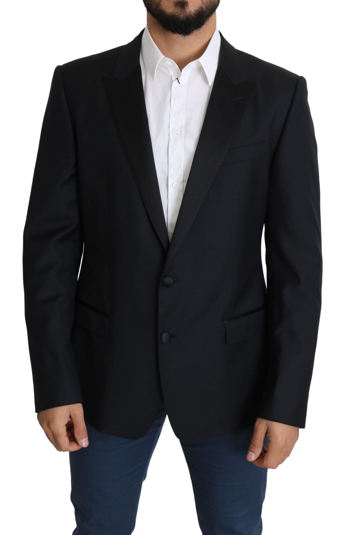 Blazer élégant en laine vierge et soie mélangées noir Dolce &amp; Gabbana