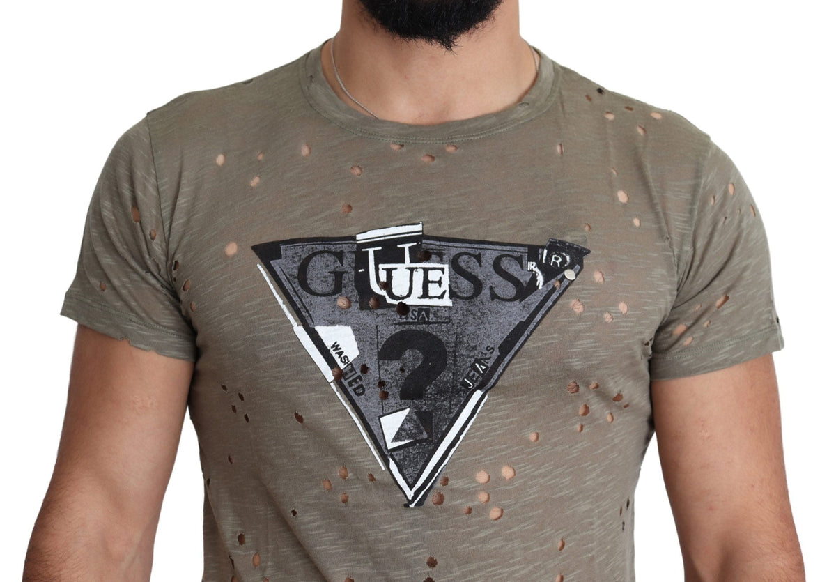 T-shirt en coton stretch marron chic de Guess