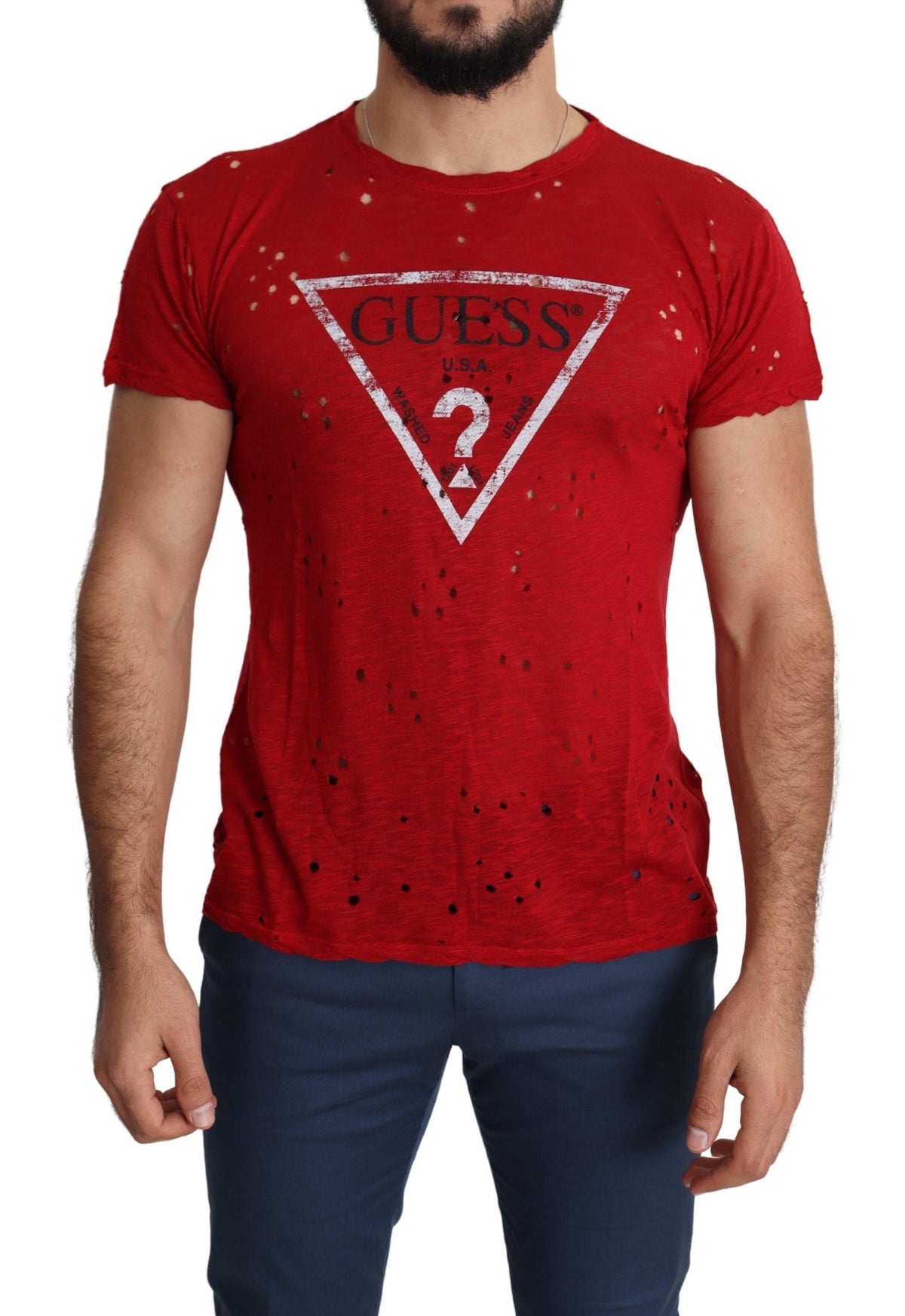 T-shirt en coton rouge radiant de Guess, parfait pour un style quotidien