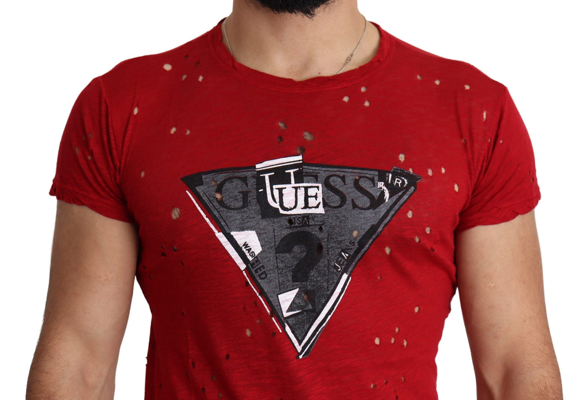 T-shirt en coton rouge radiant de Guess, parfait pour un style quotidien