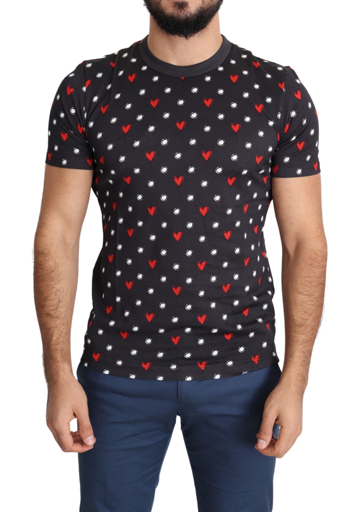 Camiseta elegante de algodón gris con estampado de corazones de Dolce &amp; Gabbana