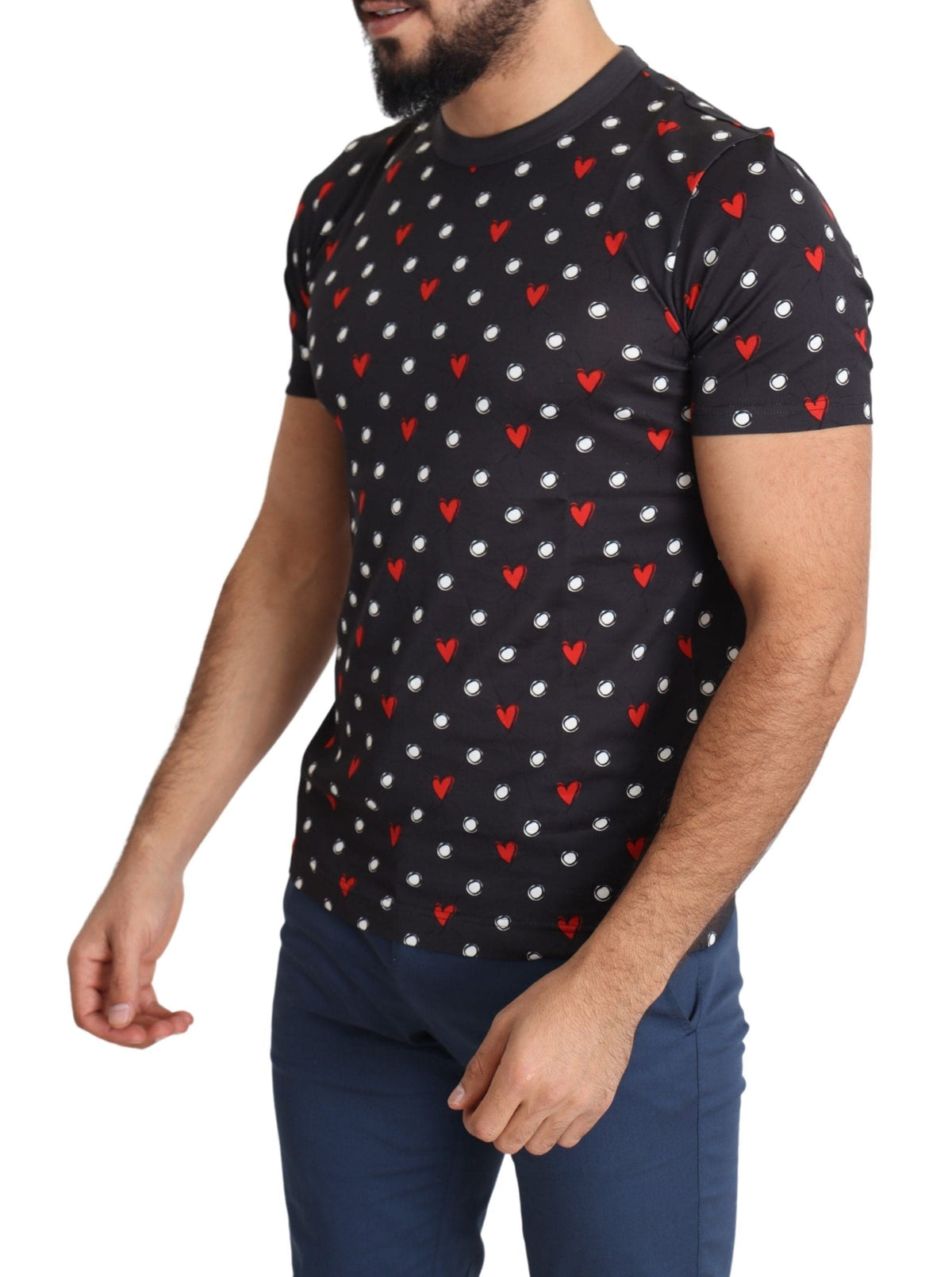 Camiseta elegante de algodón gris con estampado de corazones de Dolce &amp; Gabbana