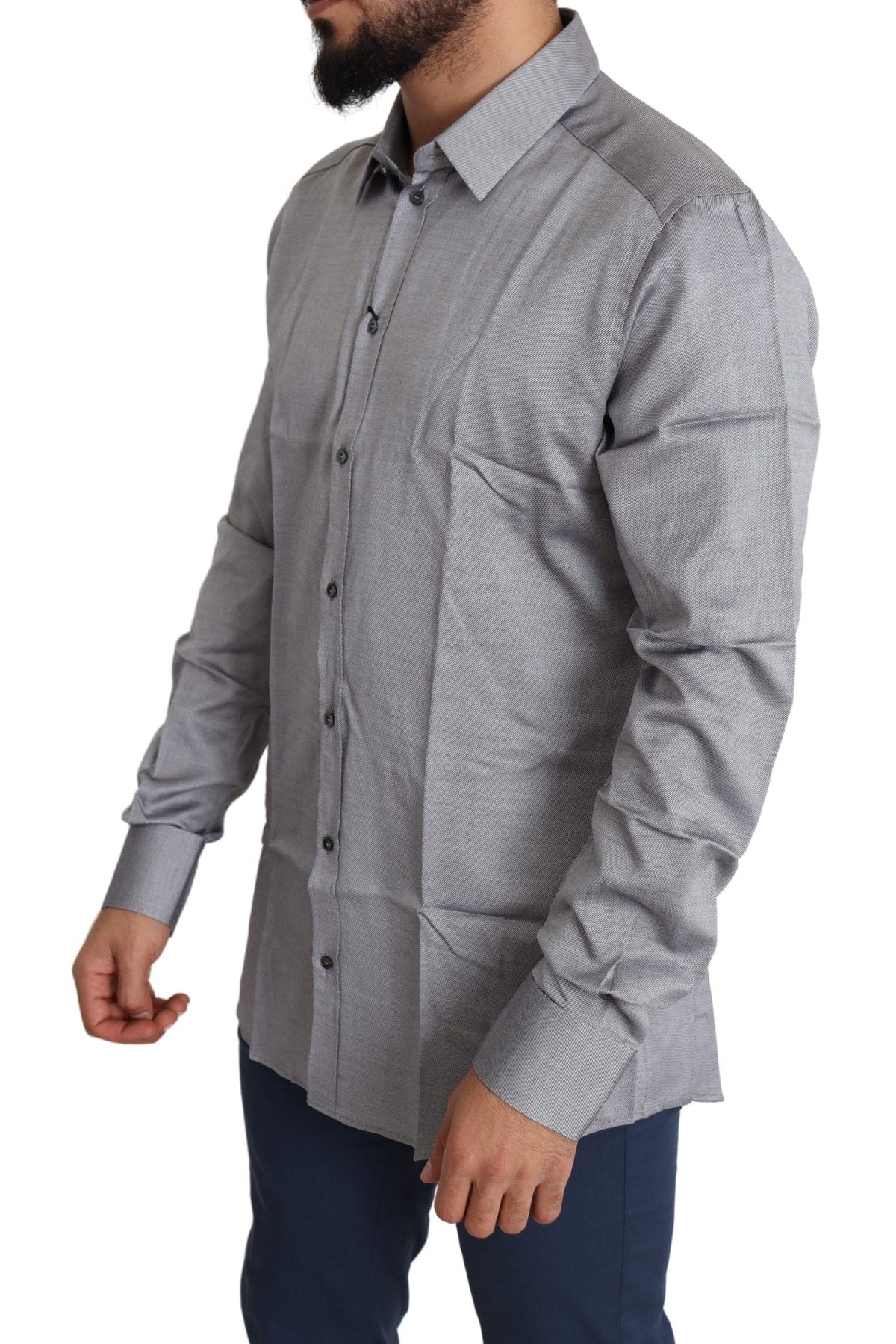 Camisa de vestir elegante de algodón de corte entallado en color gris de Dolce &amp; Gabbana