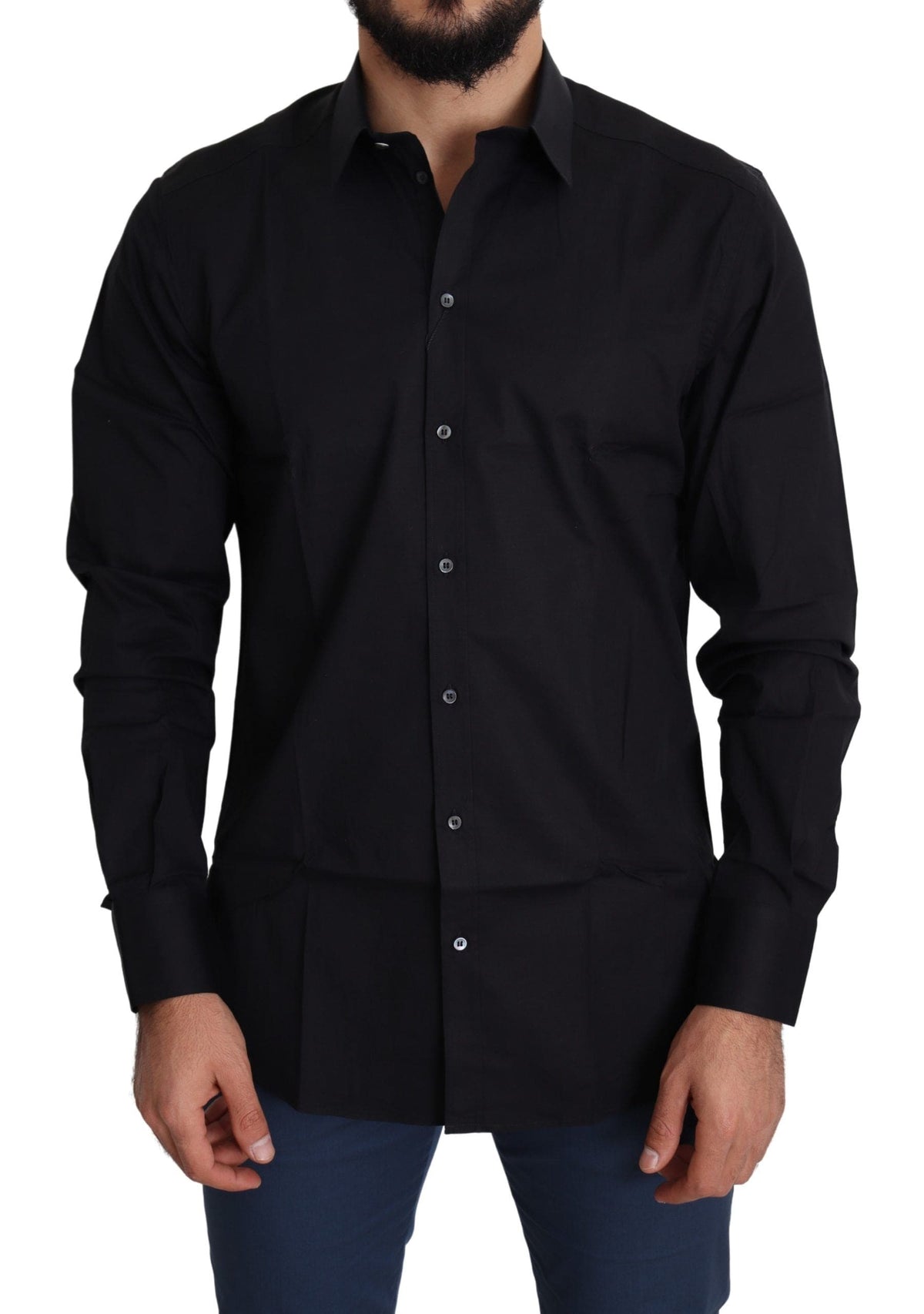 Chemise habillée en coton stretch noire élégante Dolce &amp; Gabbana