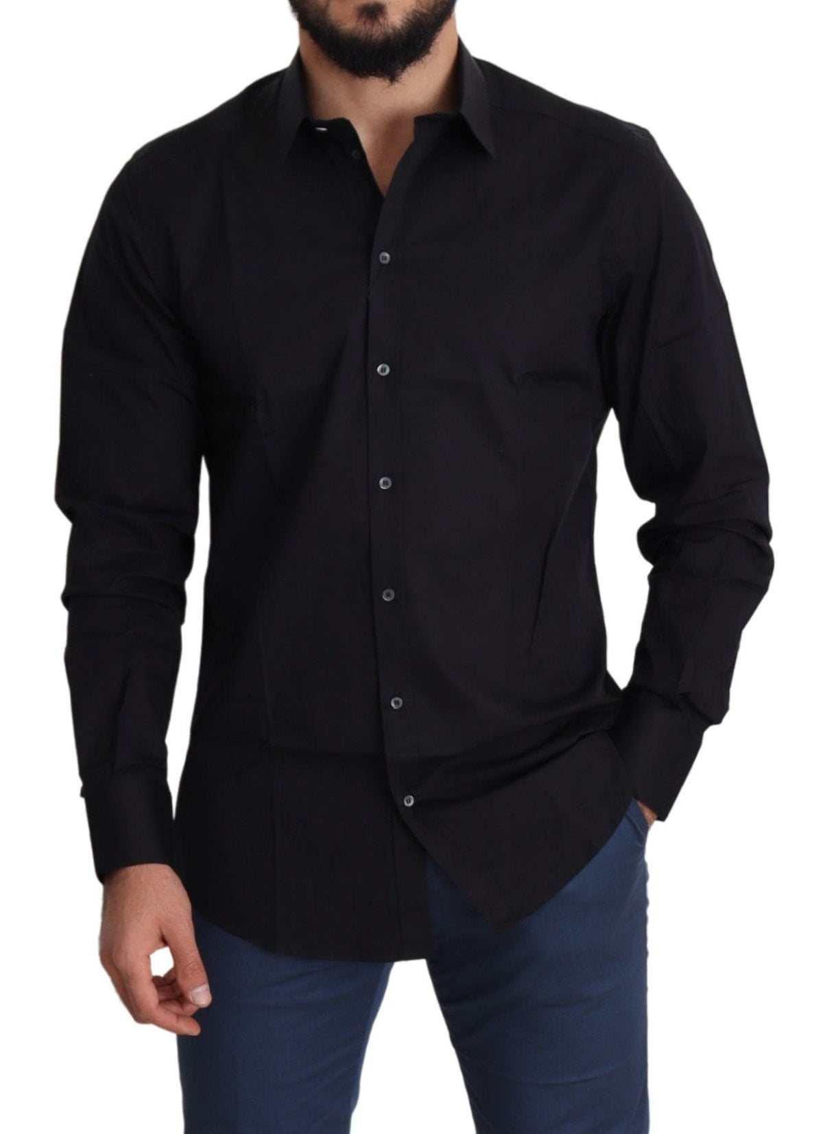 Camisa elegante de algodón elástico en color negro de Dolce &amp; Gabbana