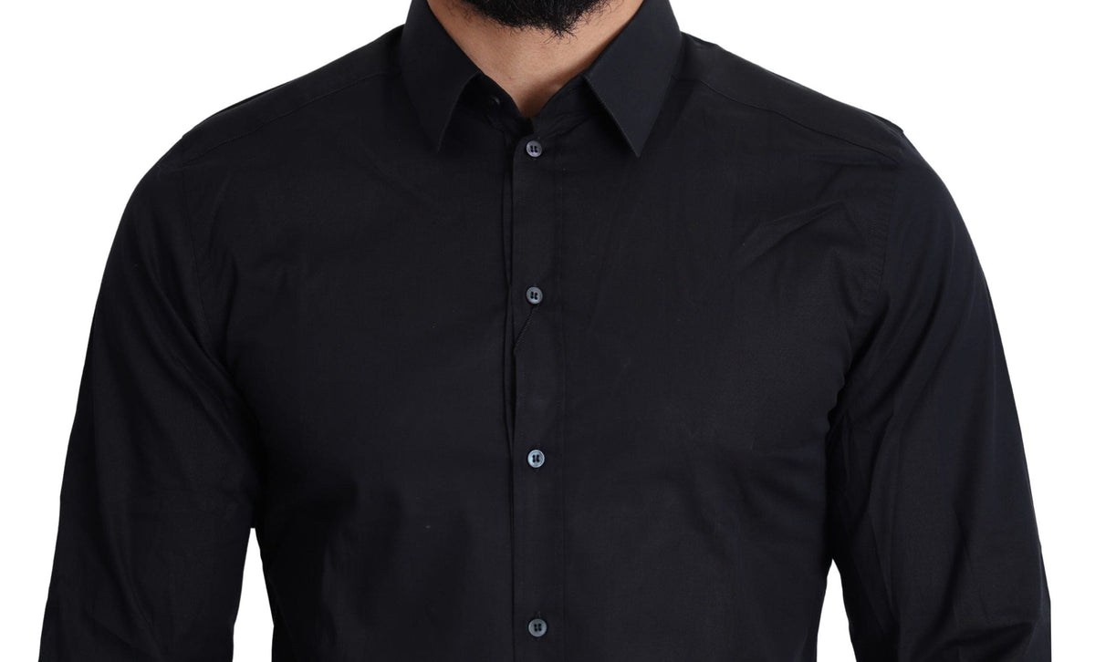 Camisa de vestir de algodón elástico de corte ajustado y elegante color negro de Dolce &amp; Gabbana