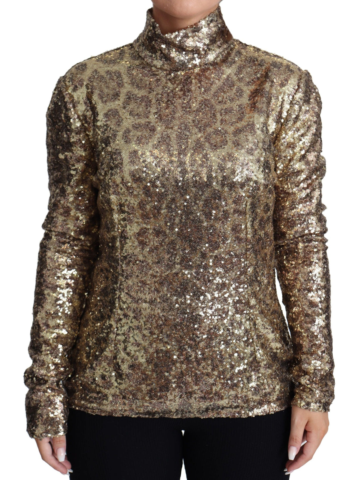 Pull zippé à col roulé pailleté Dolce &amp; Gabbana en marron