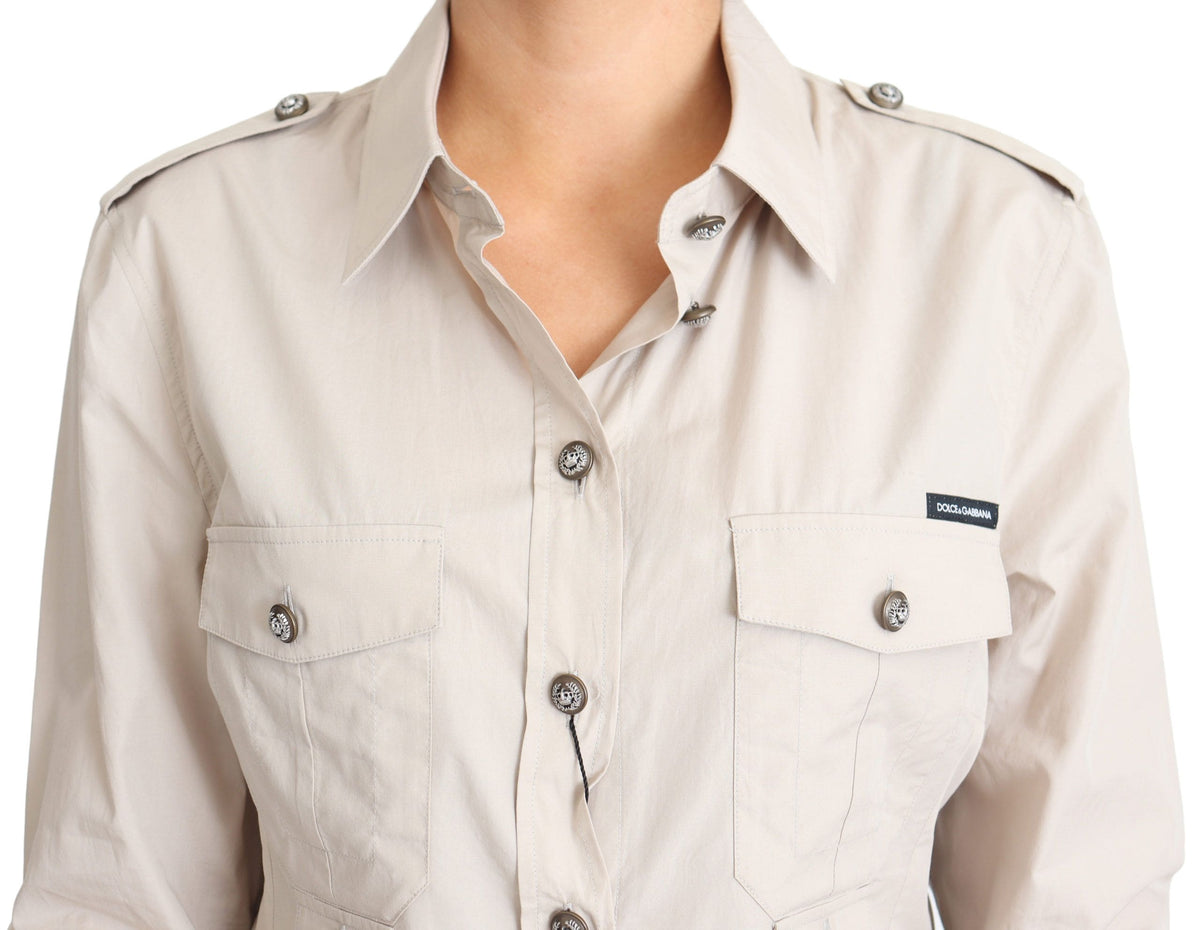 Camisa safari elegante de algodón beige de Dolce &amp; Gabbana