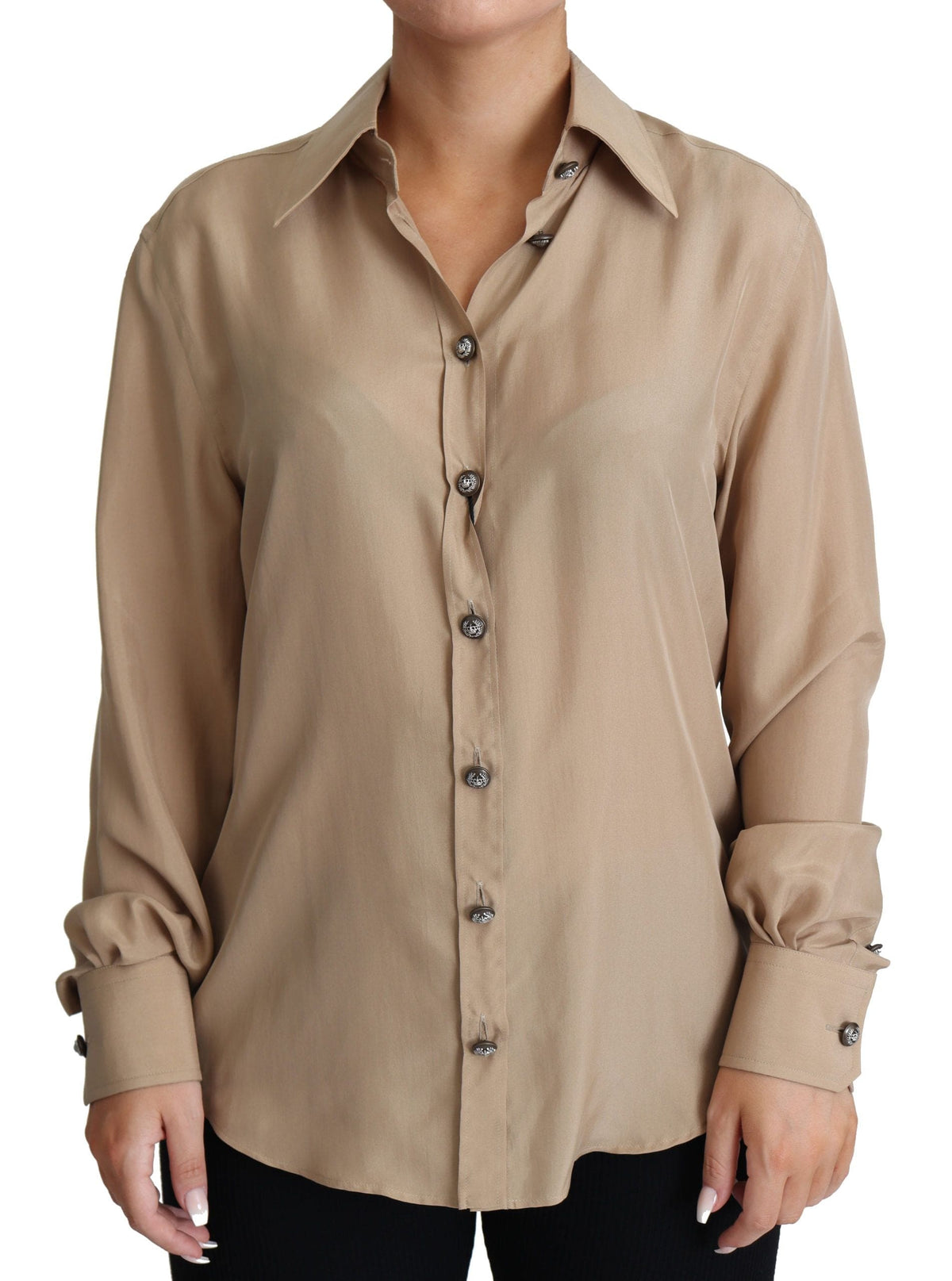 Camisa elegante de seda beige de Dolce &amp; Gabbana