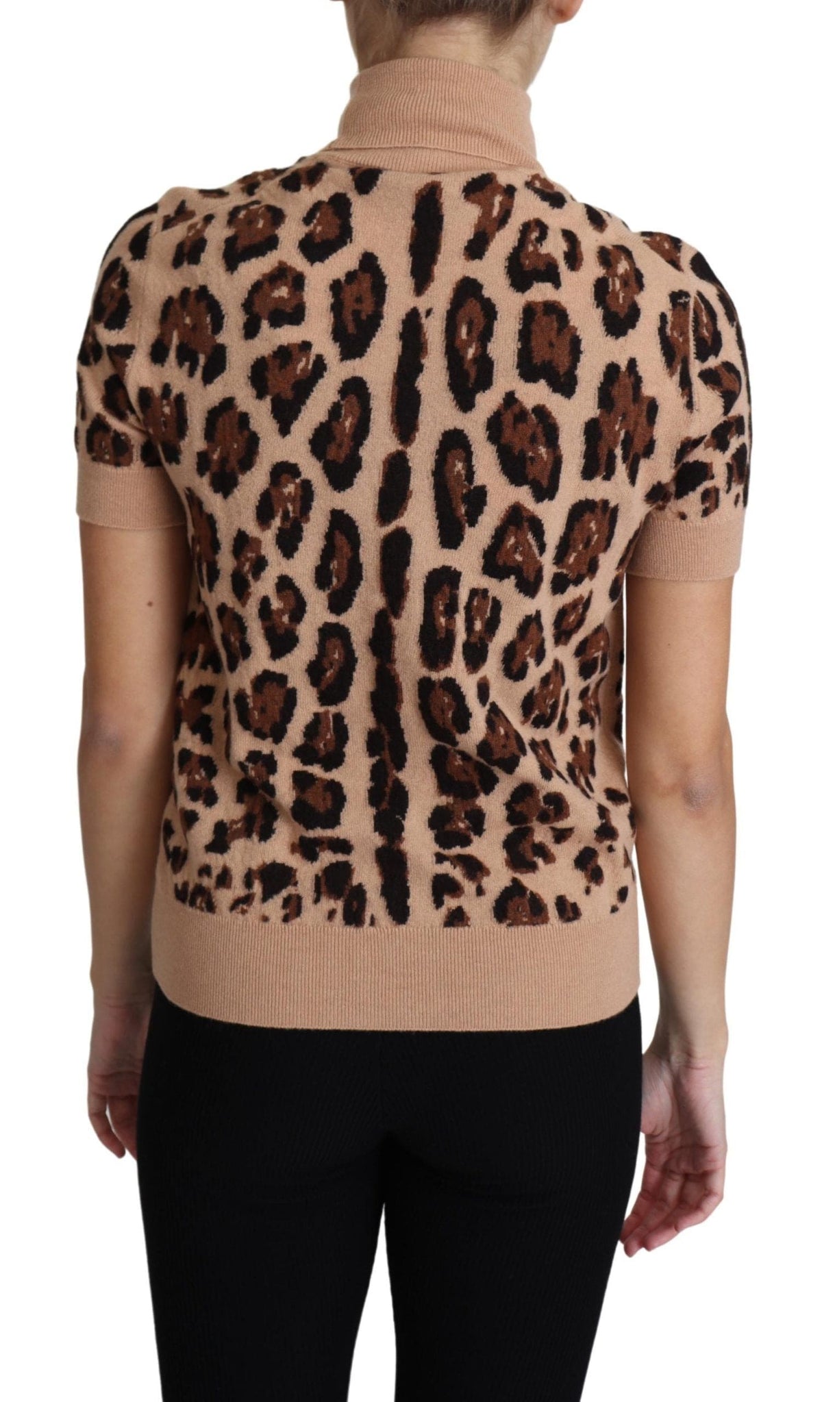 Elegante top de cuello alto de lana con estampado de leopardo de Dolce &amp; Gabbana