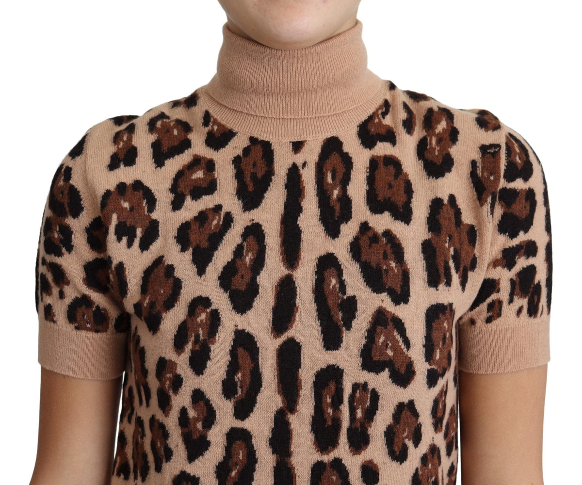 Elegante top de cuello alto de lana con estampado de leopardo de Dolce &amp; Gabbana