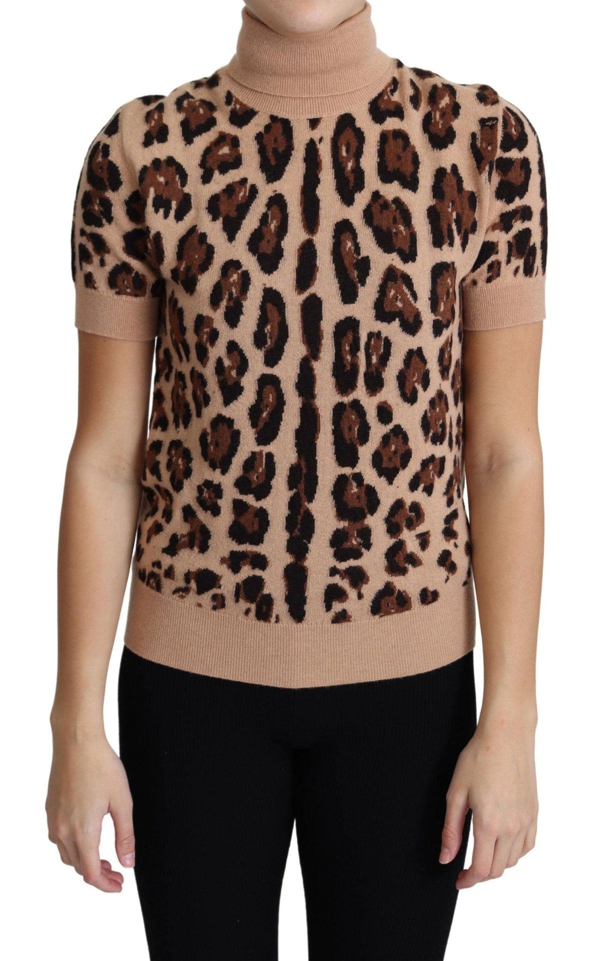 Elegante top de cuello alto de lana con estampado de leopardo de Dolce &amp; Gabbana