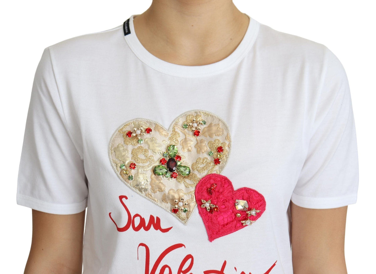 Camiseta de algodón blanca adornada con cristales de Dolce &amp; Gabbana