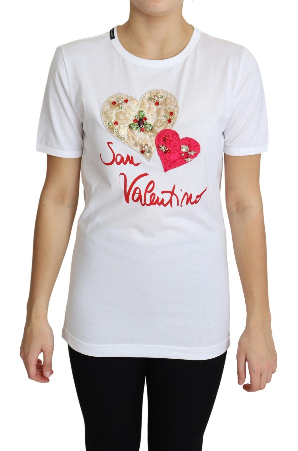 T-shirt en coton blanc orné de cristaux Dolce &amp; Gabbana