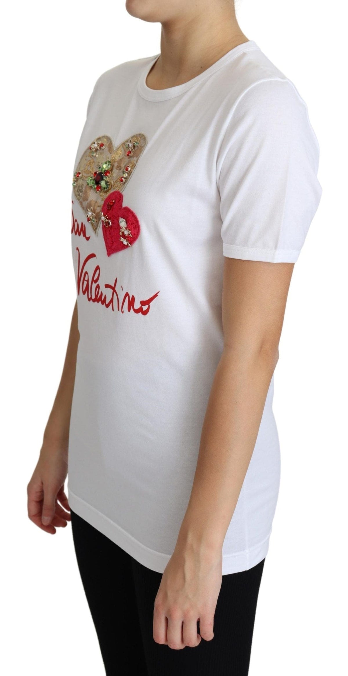 T-shirt en coton blanc orné de cristaux Dolce &amp; Gabbana