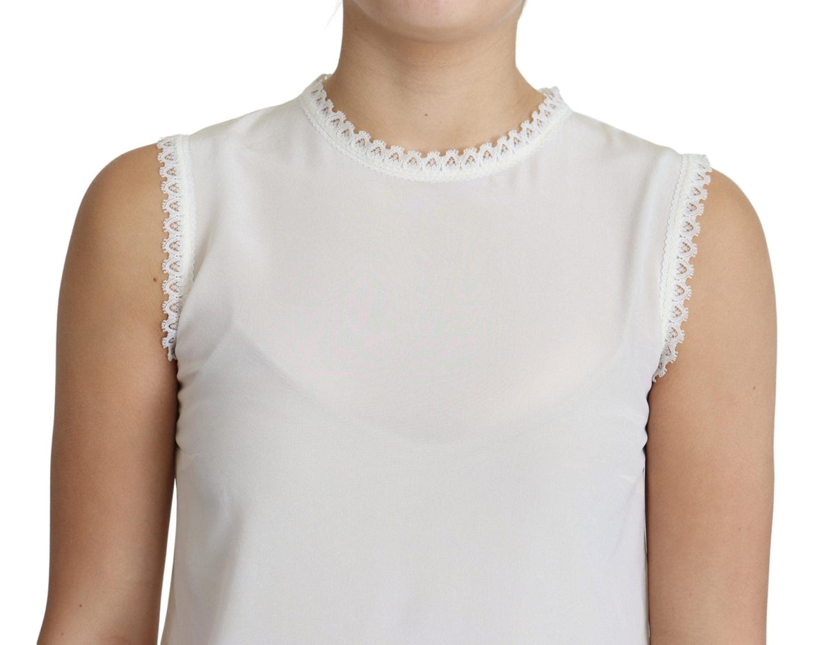 Blusa elegante sin mangas con detalles de encaje de seda de Dolce &amp; Gabbana