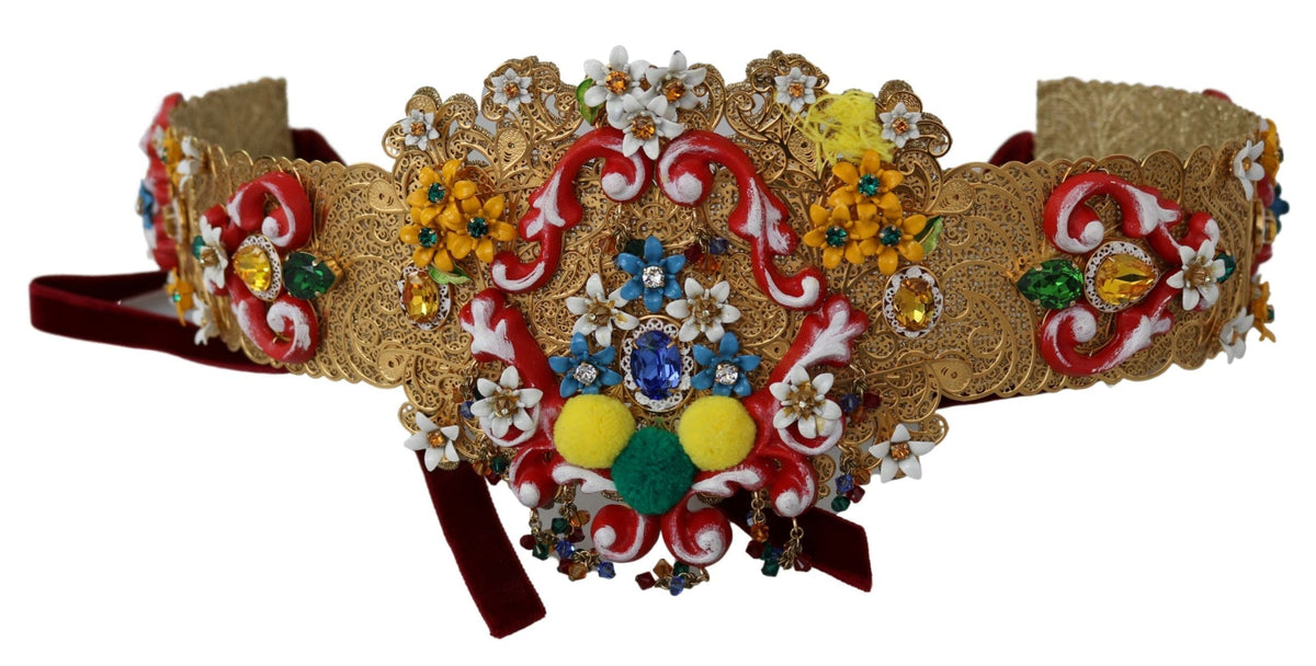 Ceinture Dolce &amp; Gabbana à ornements floraux et cristaux dorés