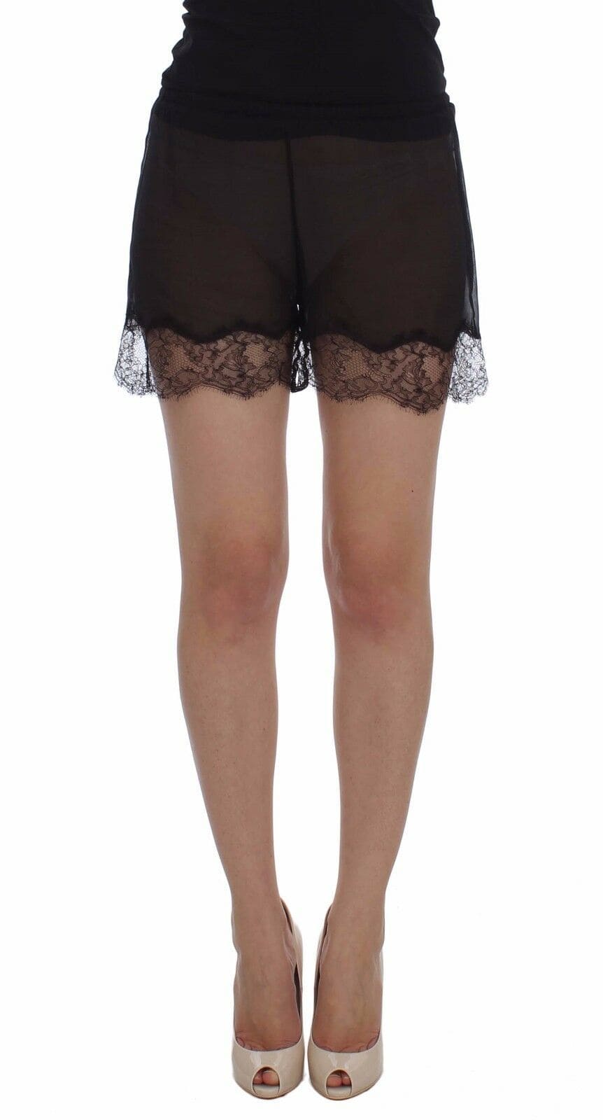 Short élégant en soie et dentelle florale noire Dolce &amp; Gabbana