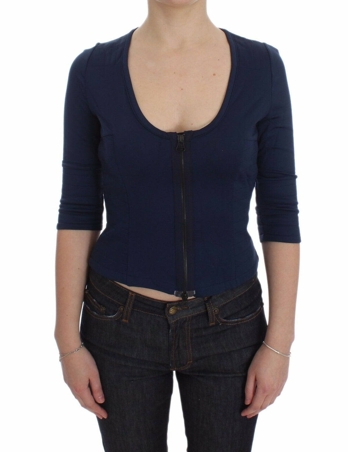 Pull ras du cou zippé bleu chic Exte