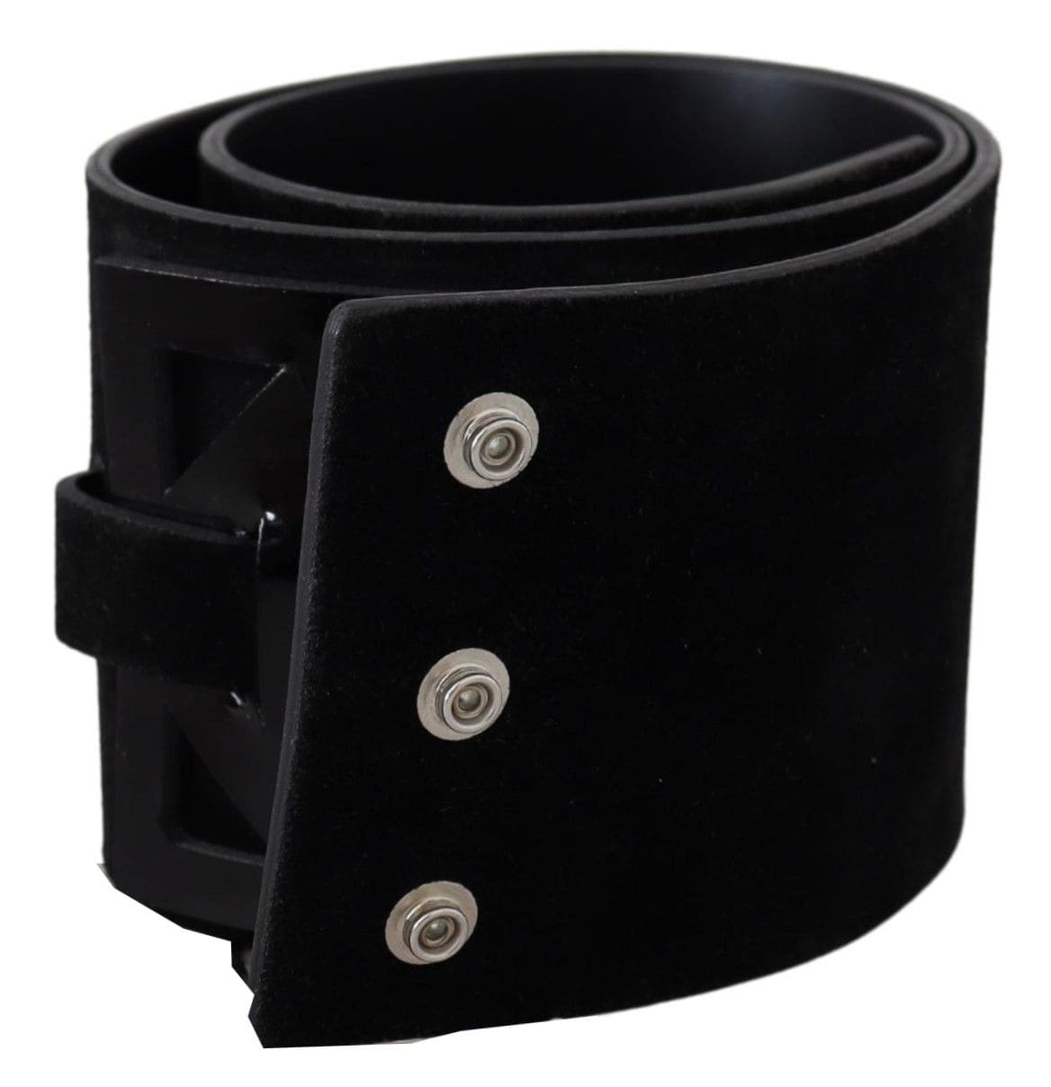 Ceinture large élégante en cuir noir GF Ferre avec boucle argentée