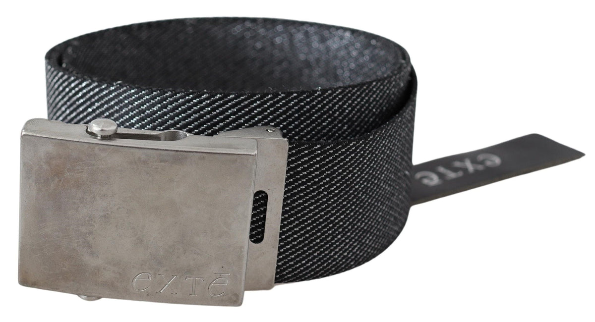 Ceinture élégante en toile noire avec boucle argentée Exte