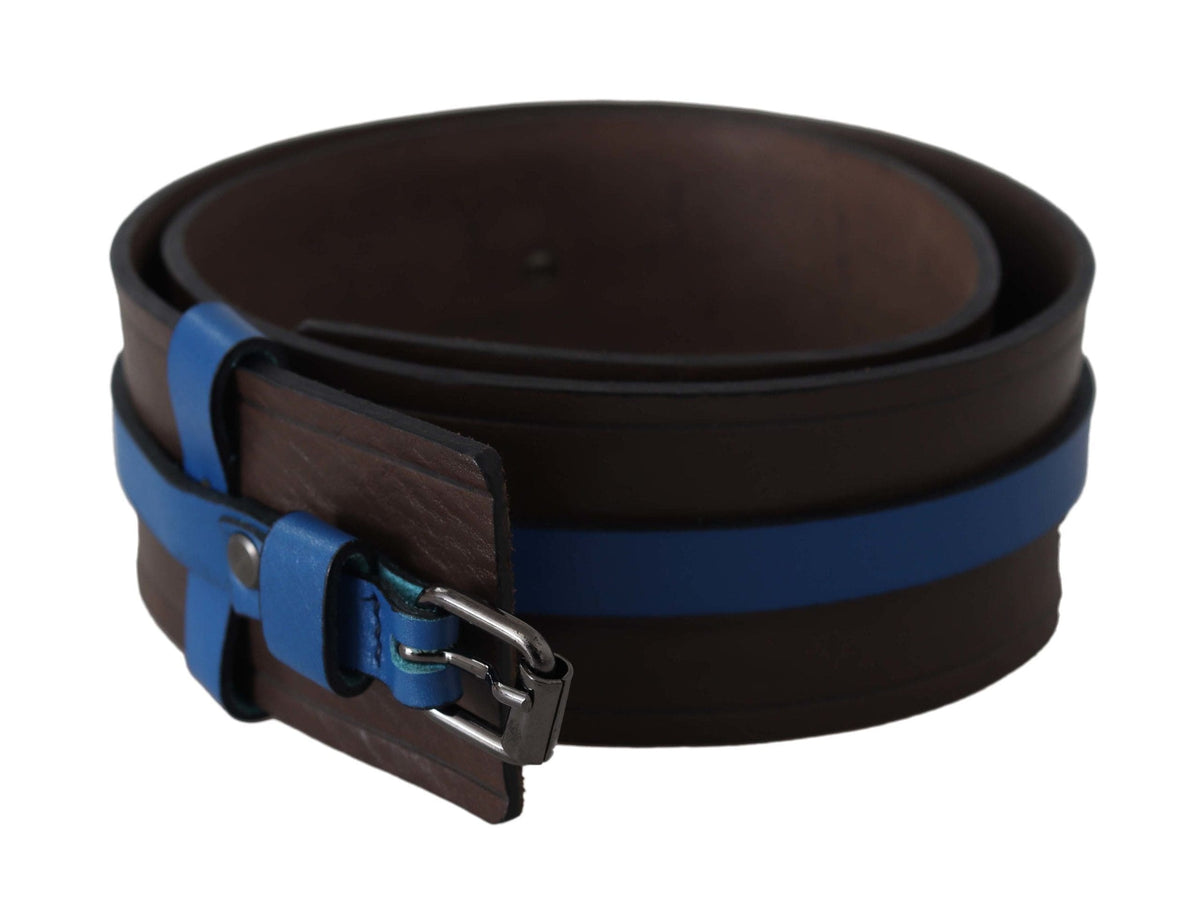 Costume National Élégant Ceinture en Cuir Marron avec Doublure Bleue