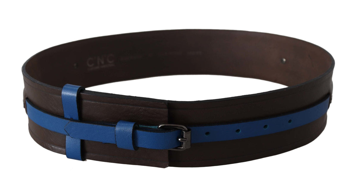 Costume National Élégant Ceinture en Cuir Marron avec Doublure Bleue