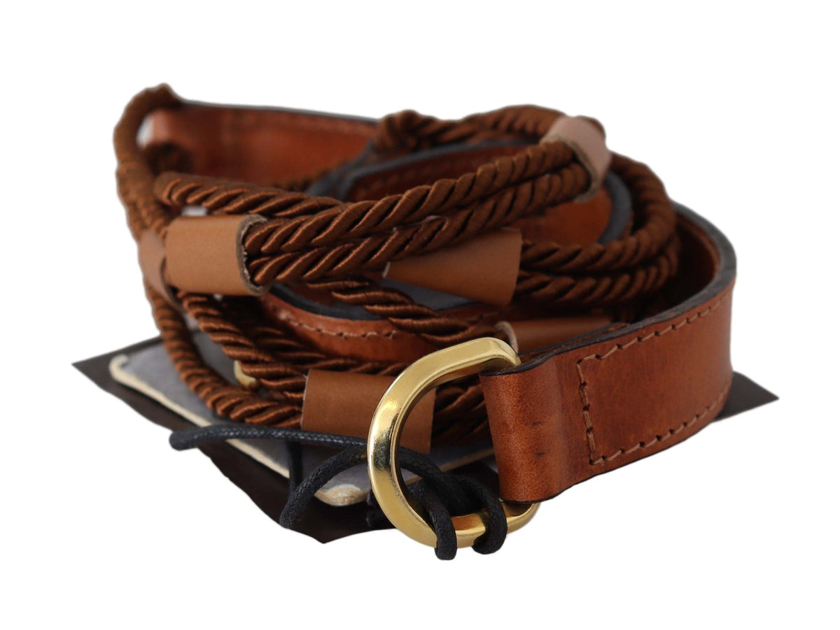 Ceinture élégante en cuir tressé Scervino Street en marron foncé