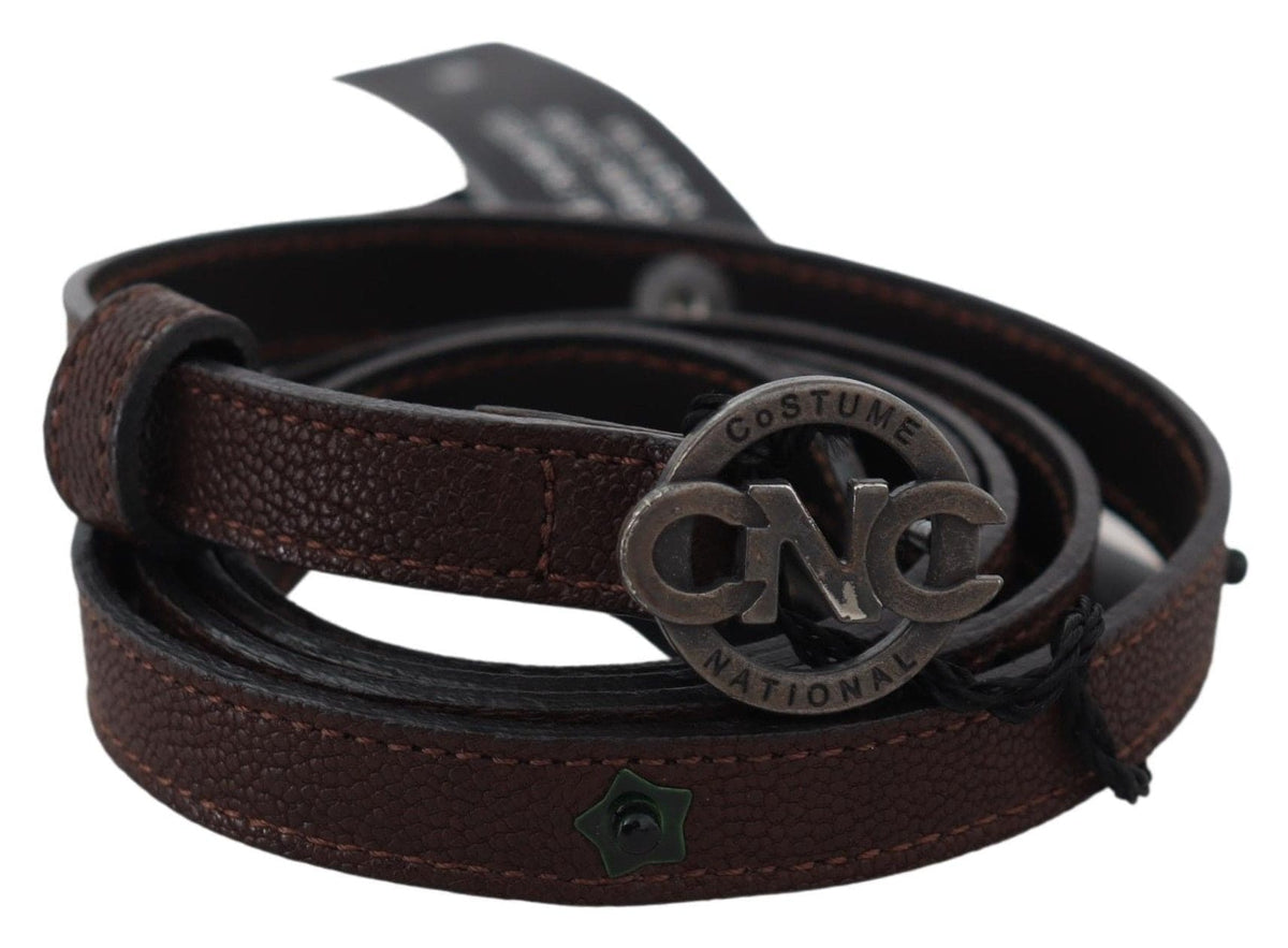 Costume national élégant ceinture en cuir marron avec quincaillerie rustique