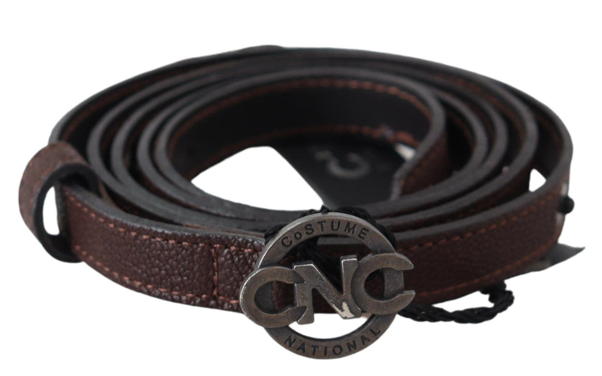 Costume national élégant ceinture en cuir marron avec quincaillerie rustique