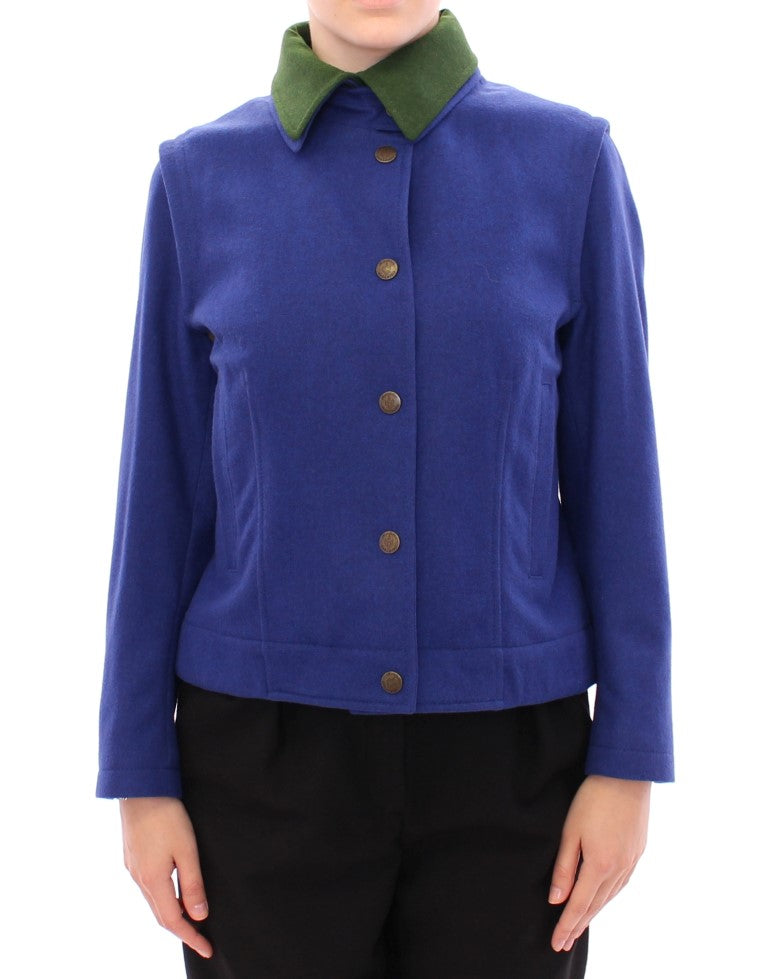 Elegante chaqueta de lana azul con cuello desmontable de Andrea Incontri