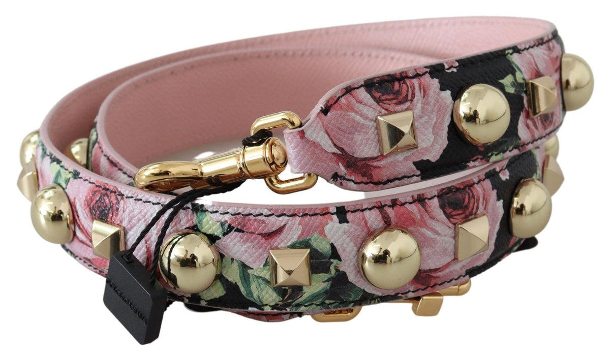 Bracelet en cuir à clous dorés et fleurs Dolce &amp; Gabbana en rose