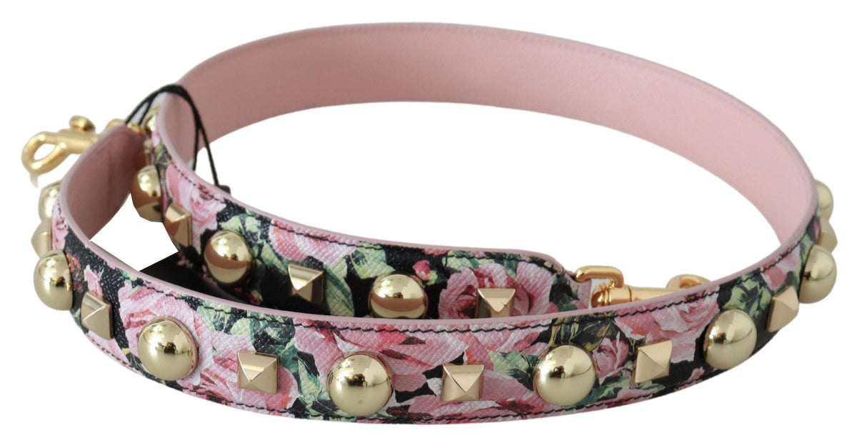 Bracelet en cuir à clous dorés et fleurs Dolce &amp; Gabbana en rose