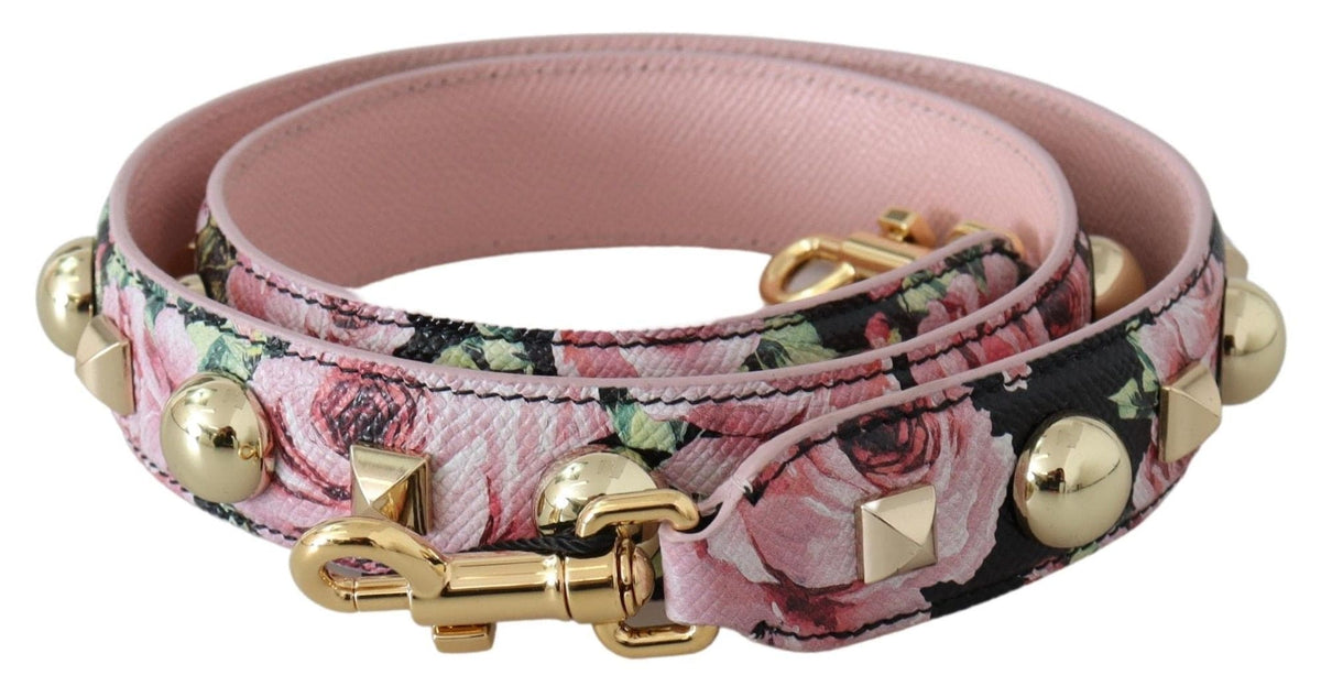 Bracelet en cuir à clous dorés et fleurs Dolce &amp; Gabbana en rose