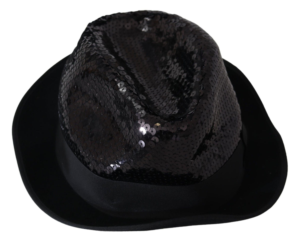 Chapeau Fedora élégant à sequins noirs Dolce &amp; Gabbana