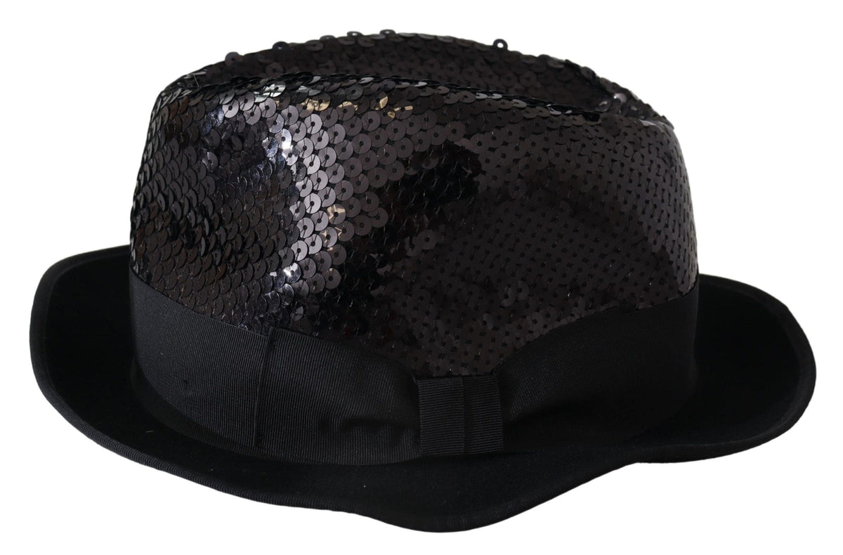 Chapeau Fedora élégant à sequins noirs Dolce &amp; Gabbana