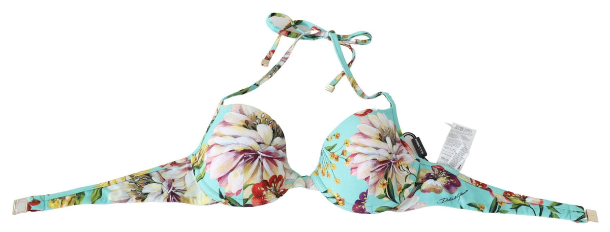 Top de bikini con estampado floral verde menta elegante de Dolce &amp; Gabbana