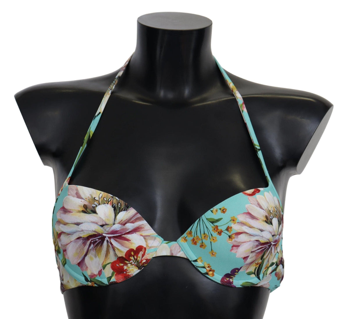 Top de bikini con estampado floral verde menta elegante de Dolce &amp; Gabbana