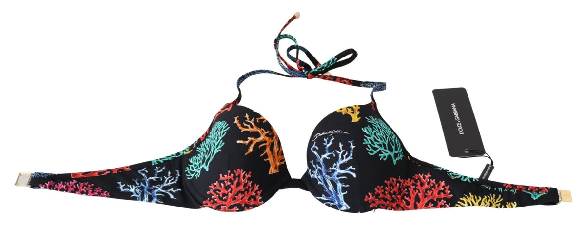 Top de bikini con estampado de coral negro elegante de Dolce &amp; Gabbana