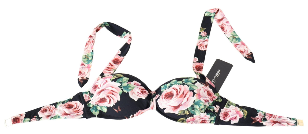 Haut de bikini noir élégant à imprimé floral Dolce &amp; Gabbana