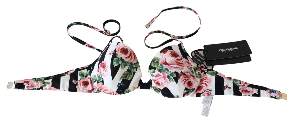 Haut de bikini Dolce &amp; Gabbana Chic Rose Print pour des journées de plage élégantes