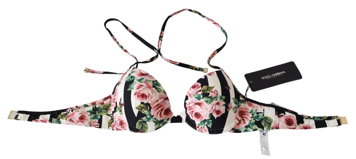 Haut de bikini élégant à imprimé roses Dolce &amp; Gabbana