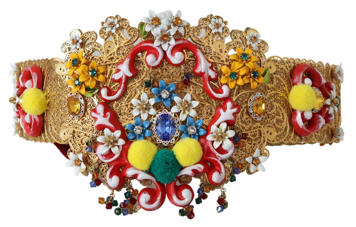 Cinturón con cristales y flores en tono dorado de Dolce &amp; Gabbana