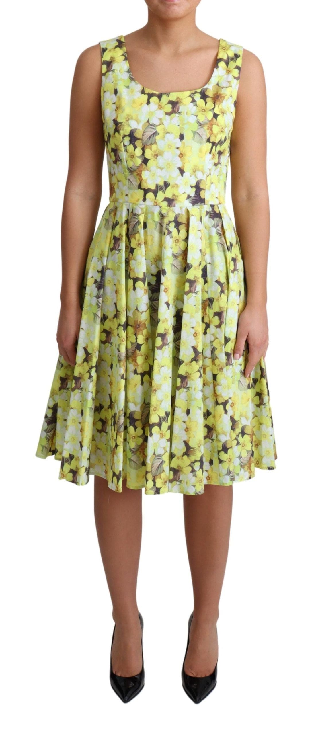 Robe trapèze sans manches à imprimé floral jaune élégante de Dolce &amp; Gabbana